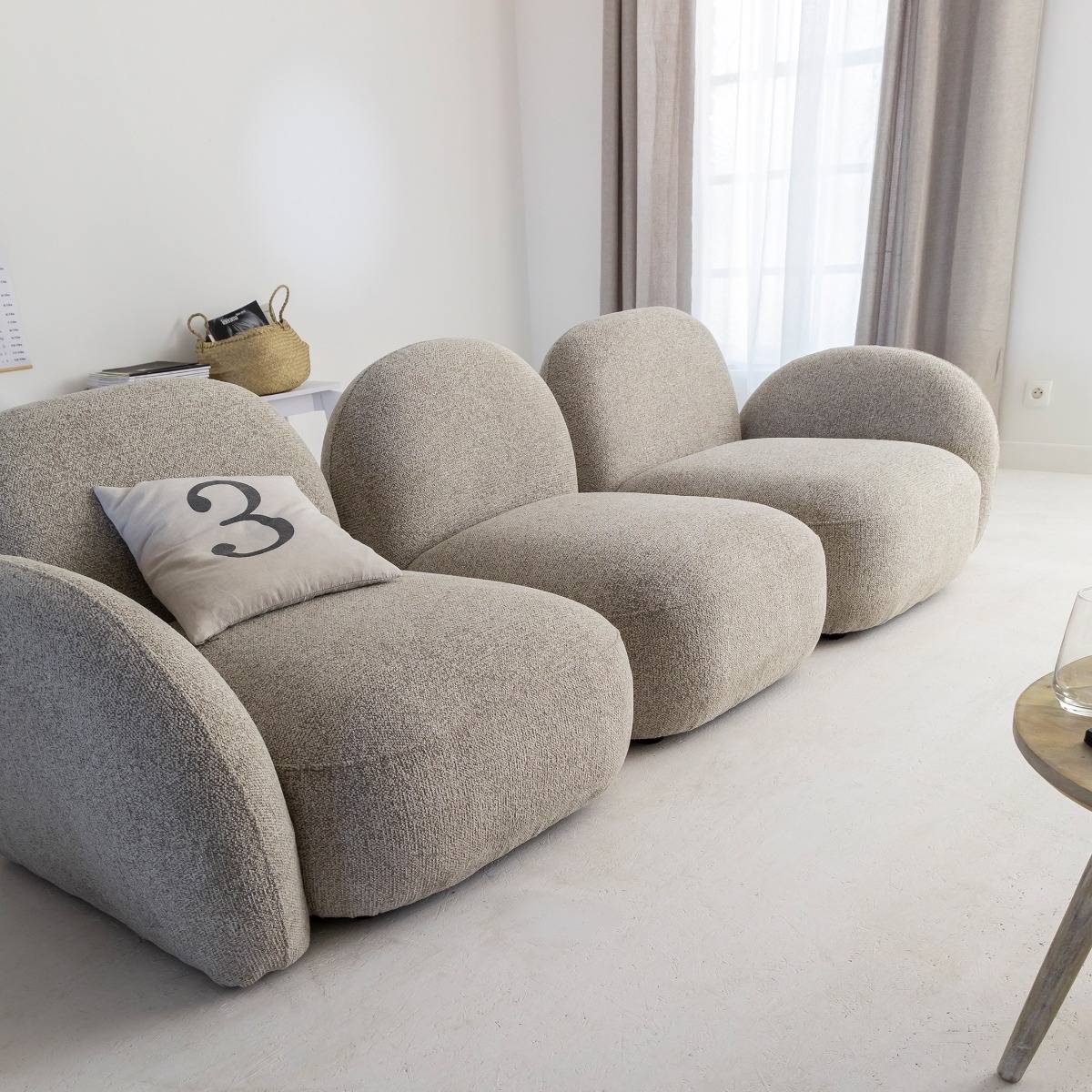 Canapé 3 modules en tissu bouclette gris Calya