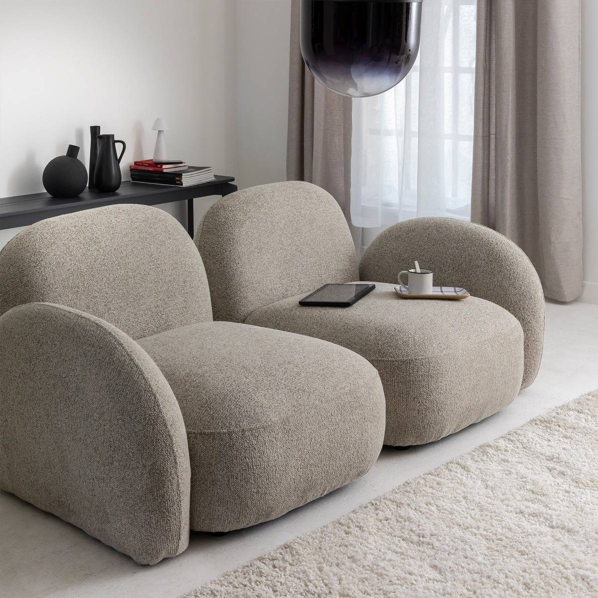 Canapé modulable 2 places en tissu bouclette gris Calya