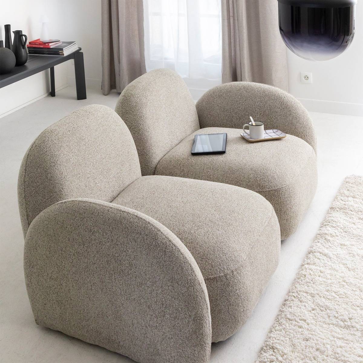 Canapé modulable 2 places en tissu bouclette gris Calya