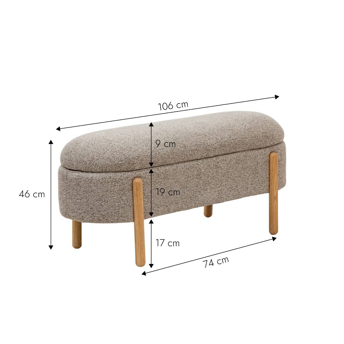 Banc en bois de pin et tissu bouclette gris clair Calya
