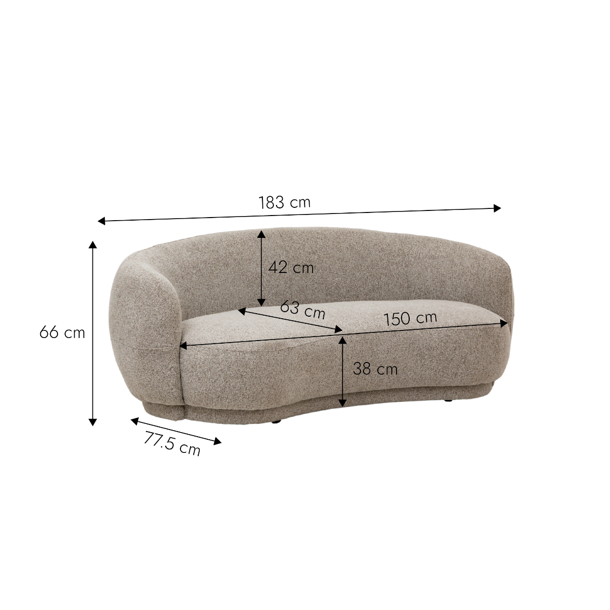 Canapé en tissu bouclette gris 3 places Calya