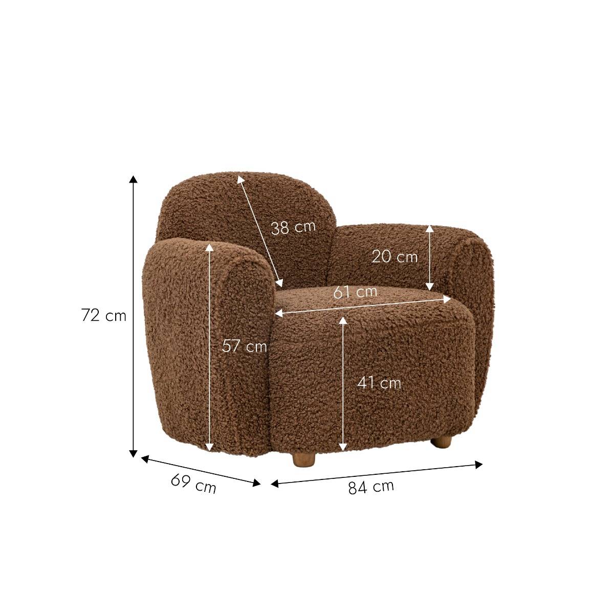 Fauteuil club en tissu bouclette marron Calya
