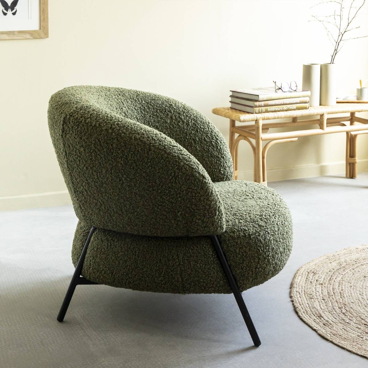 Fauteuil en tissu bouclette vert Kanoa