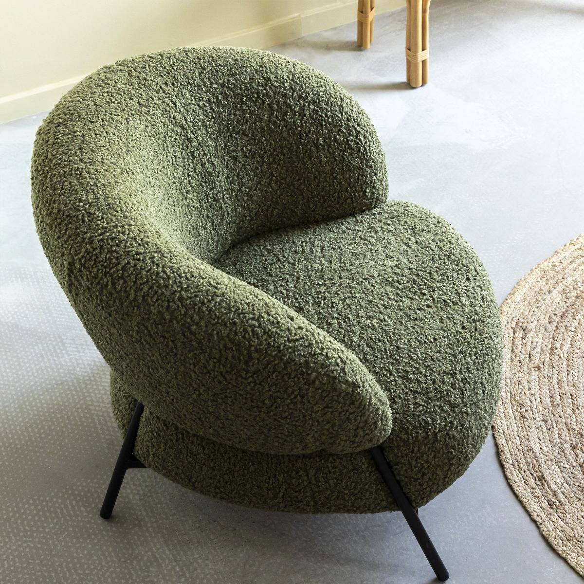 Fauteuil en tissu bouclette vert Kanoa