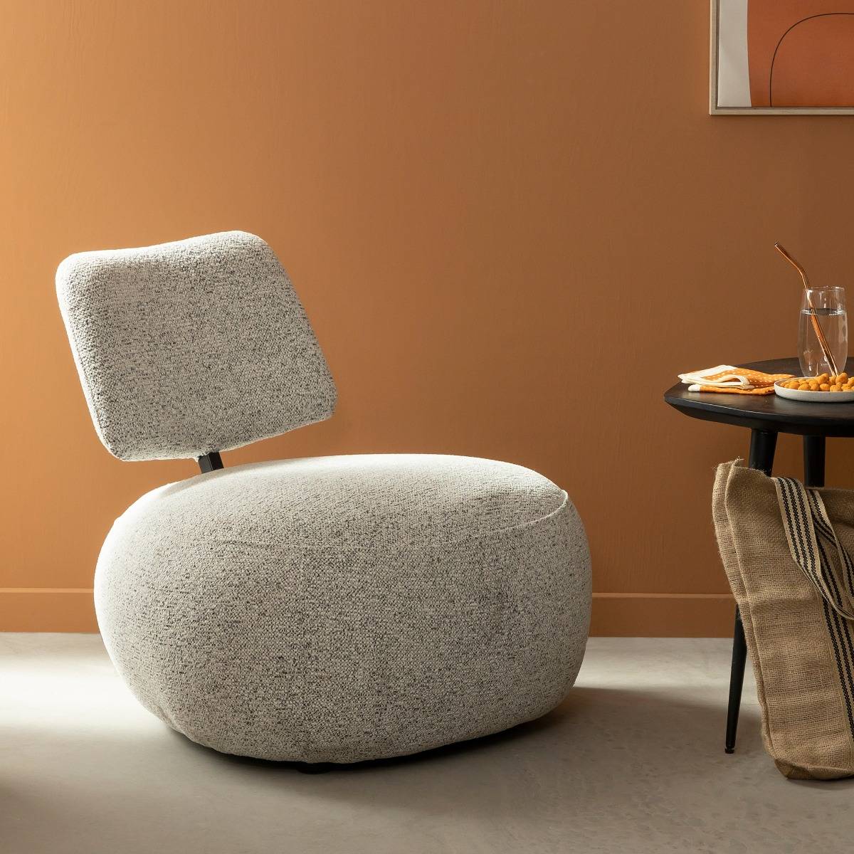 Fauteuil en tissu bouclette avec dossier gris Calya