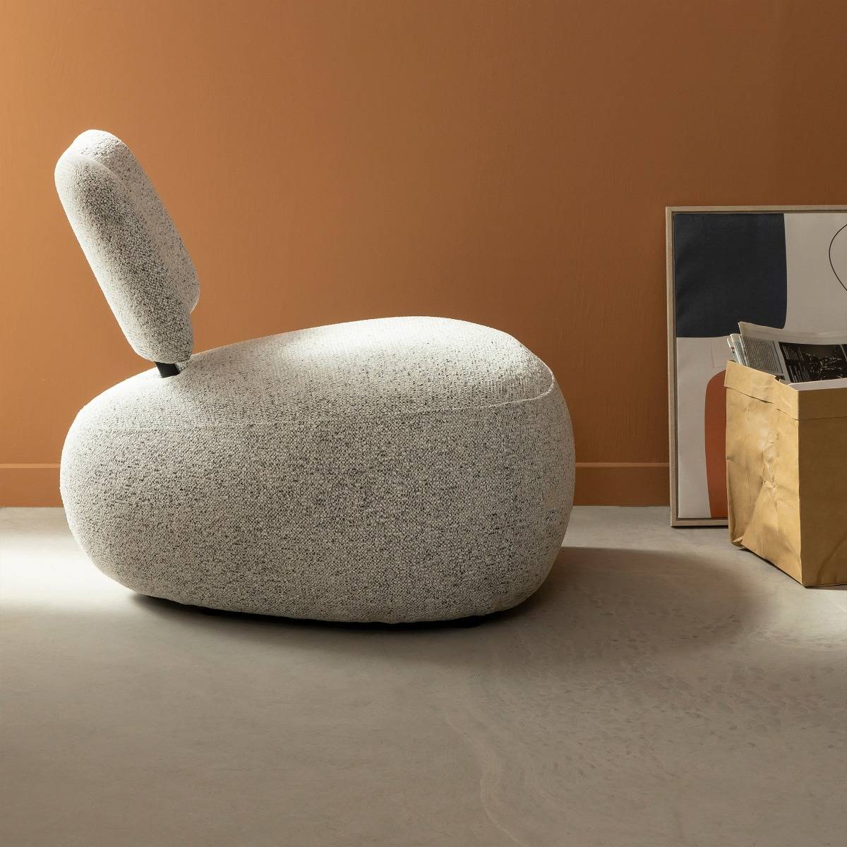 Fauteuil en tissu bouclette avec dossier gris Calya