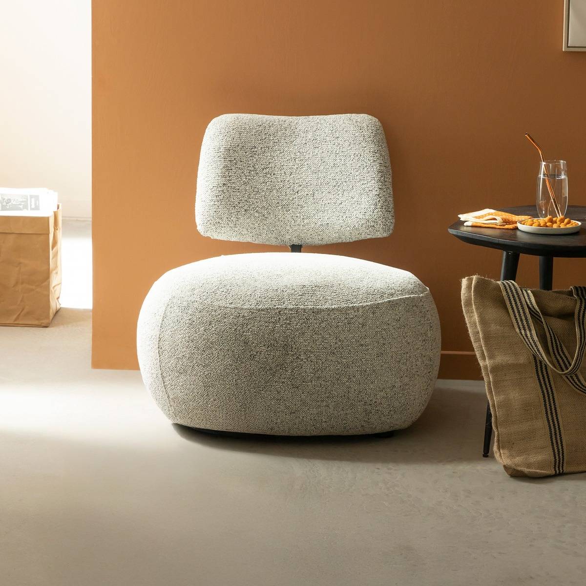 Fauteuil en tissu bouclette avec dossier gris Calya