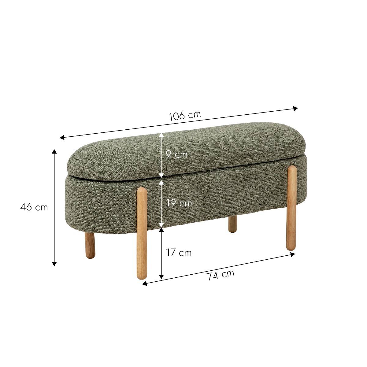 Banc en bois de pin et tissu bouclette  vert Calya