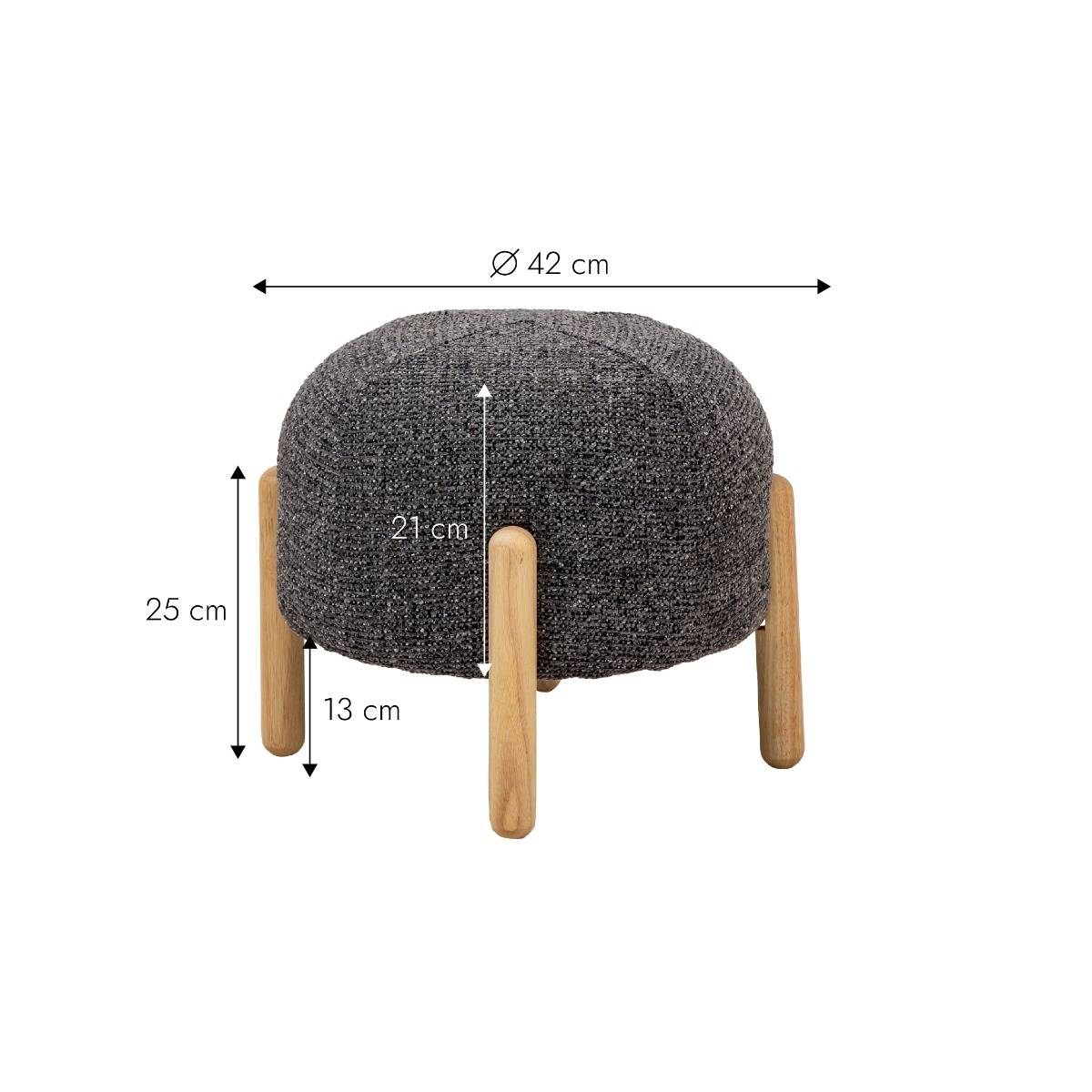 Petit tabouret en tissu bouclette gris foncé Calya