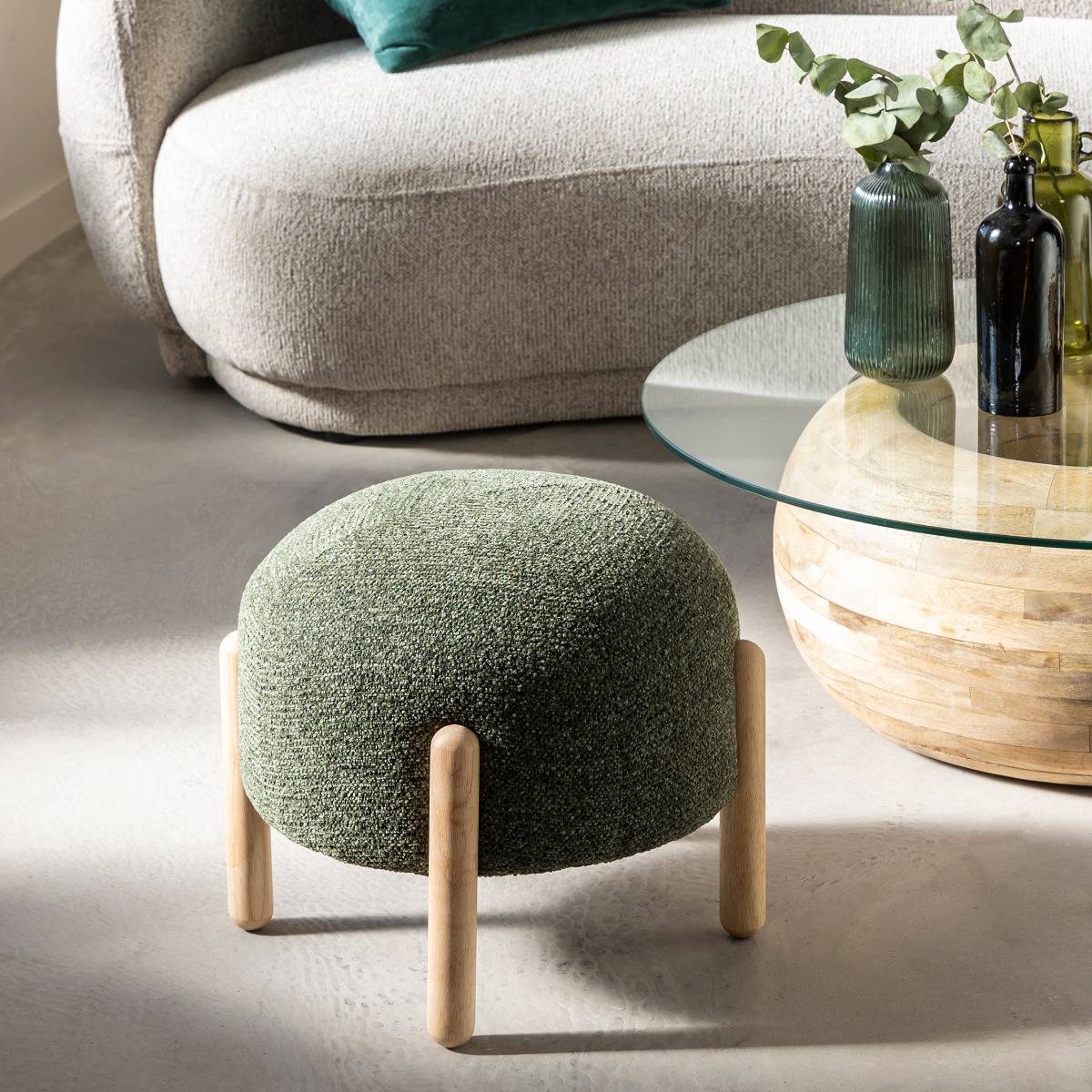 Tabouret en tissu bouclette vert Calya