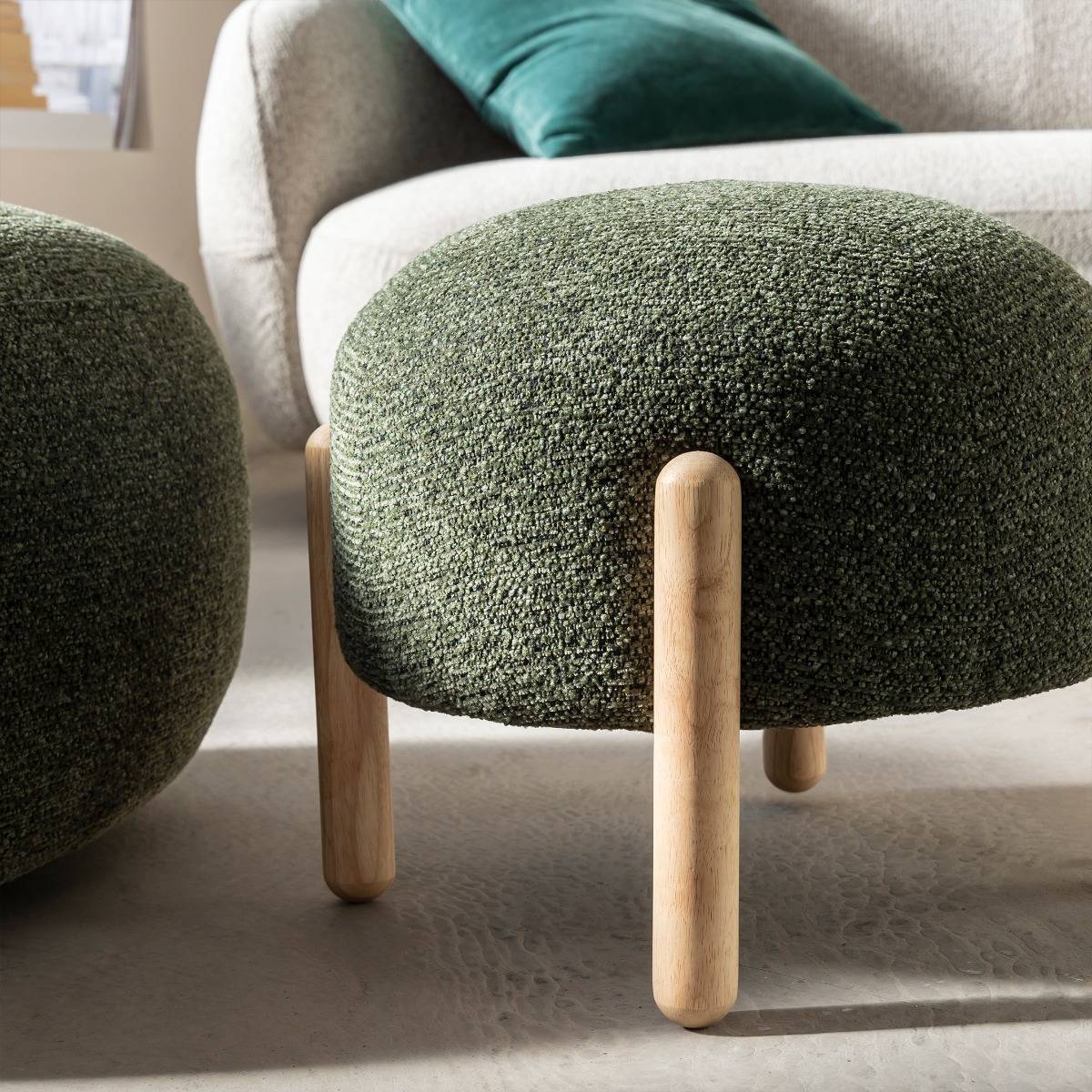 Tabouret en tissu bouclette vert Calya