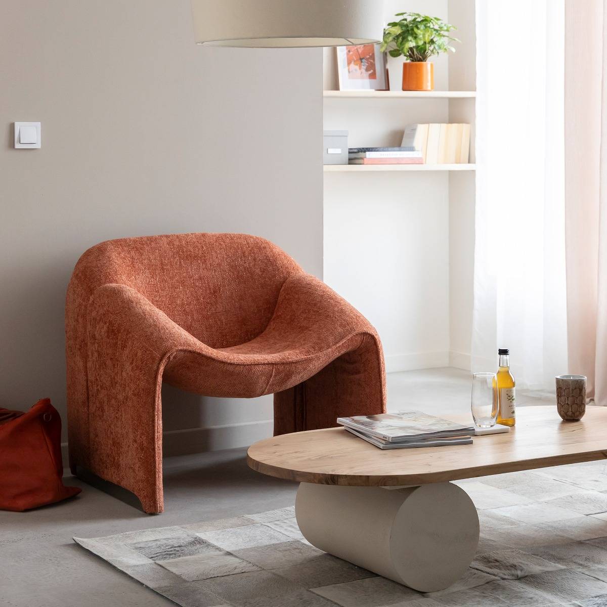 Fauteuil en tissu terracotta Théa