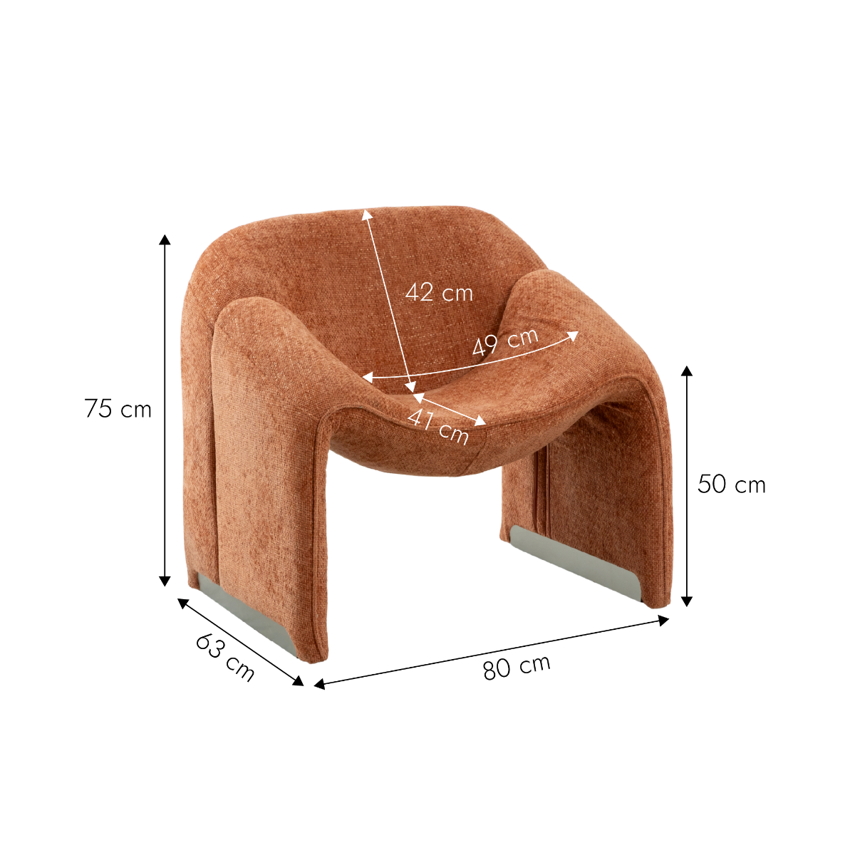 Fauteuil en tissu terracotta Théa