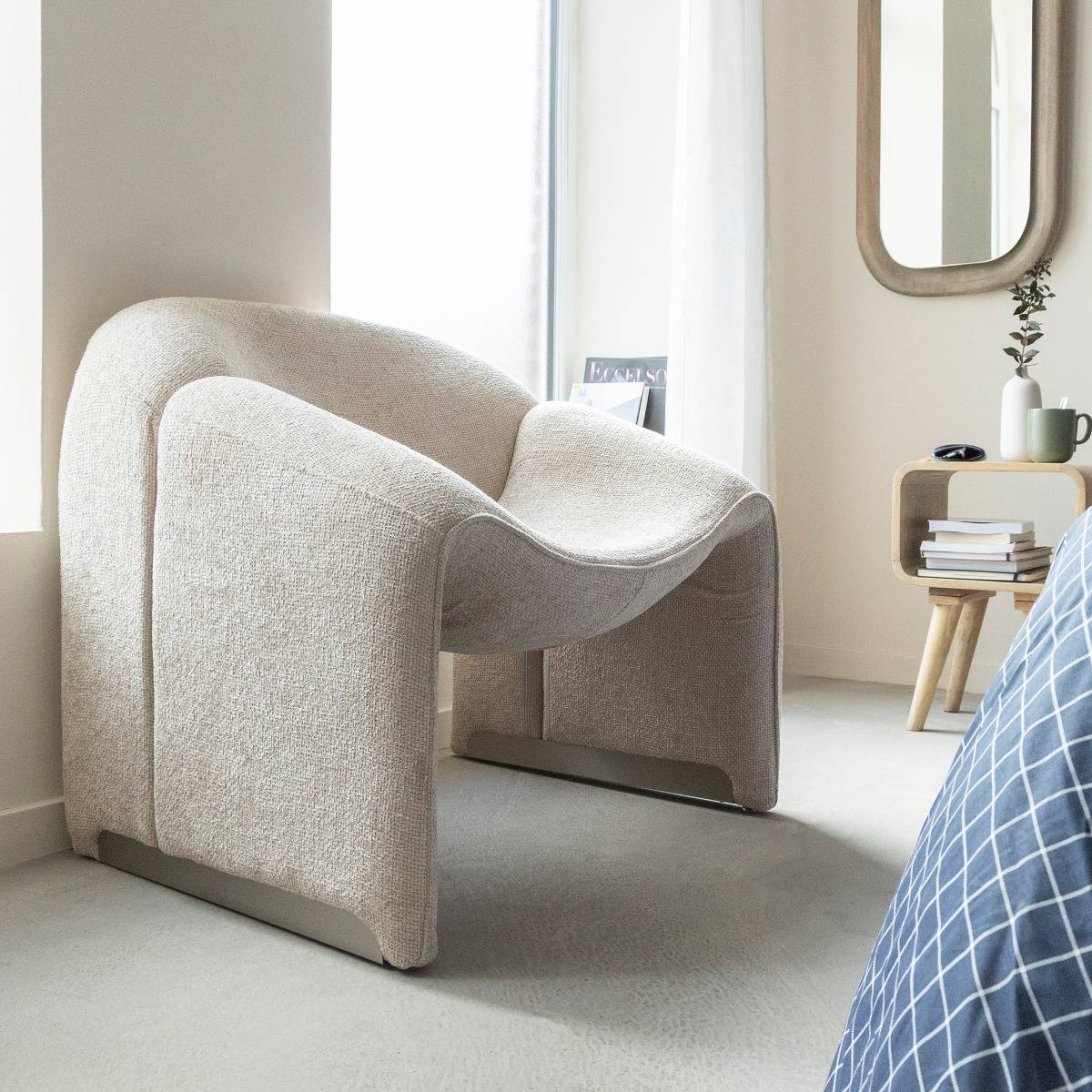 Fauteuil en tissu écru Théa