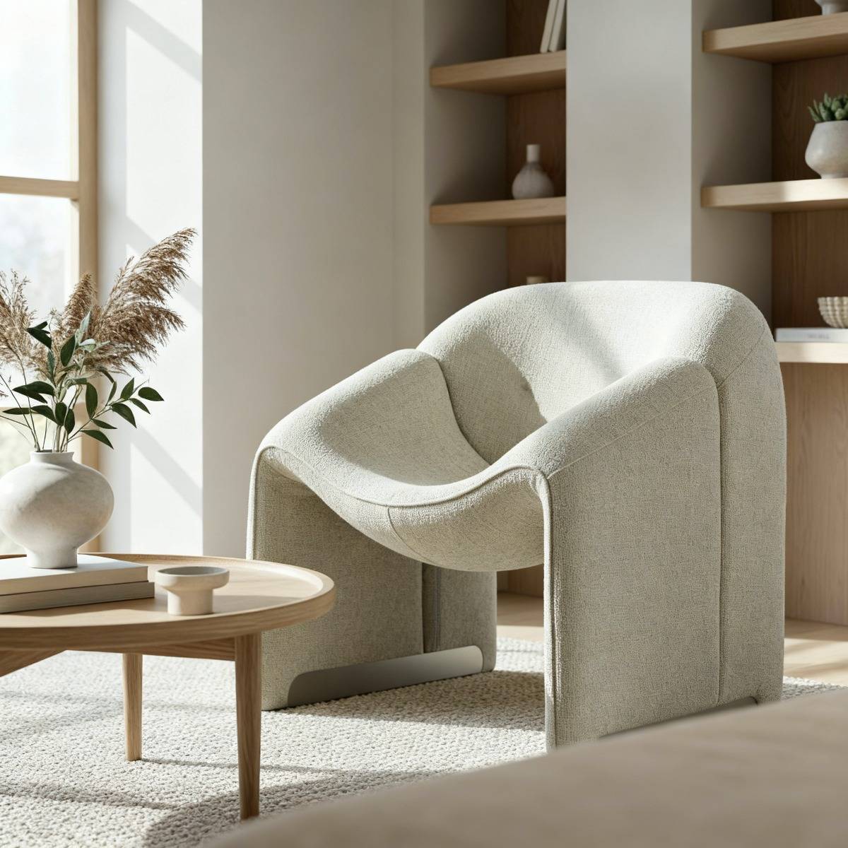 Fauteuil en tissu écru Théa