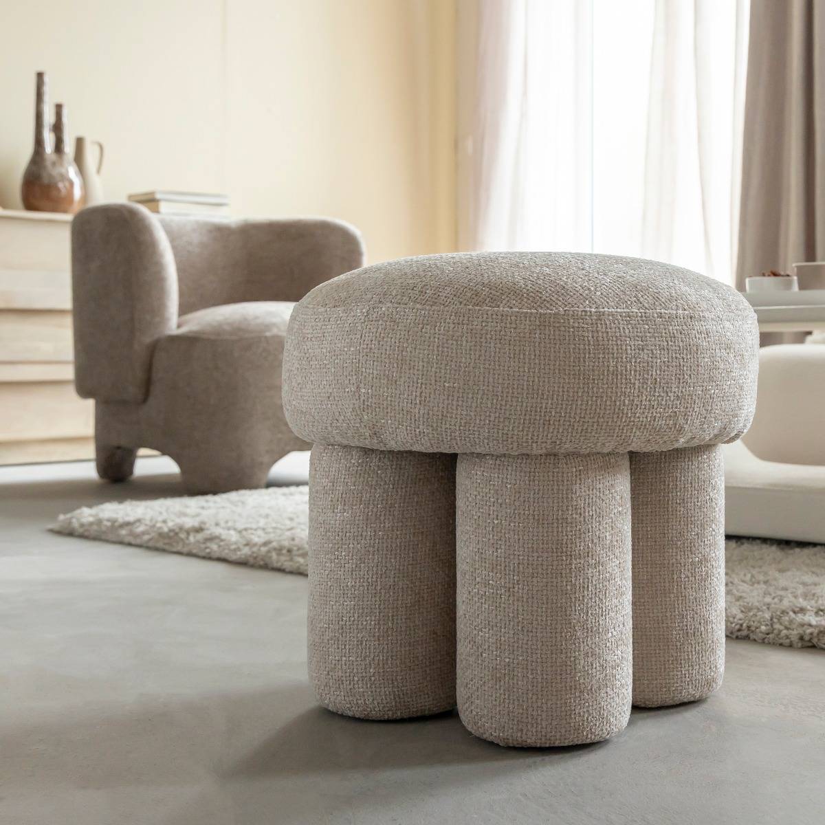 Petit tabouret en tissu écru Toby