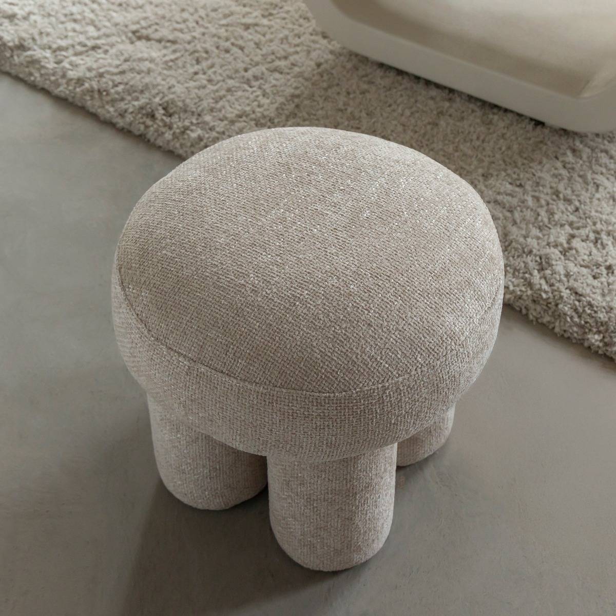 Petit tabouret en tissu écru Toby