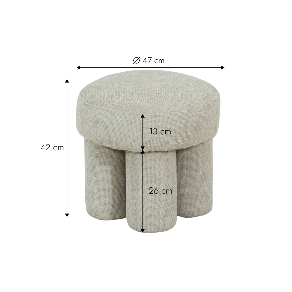 Petit tabouret en tissu écru Toby