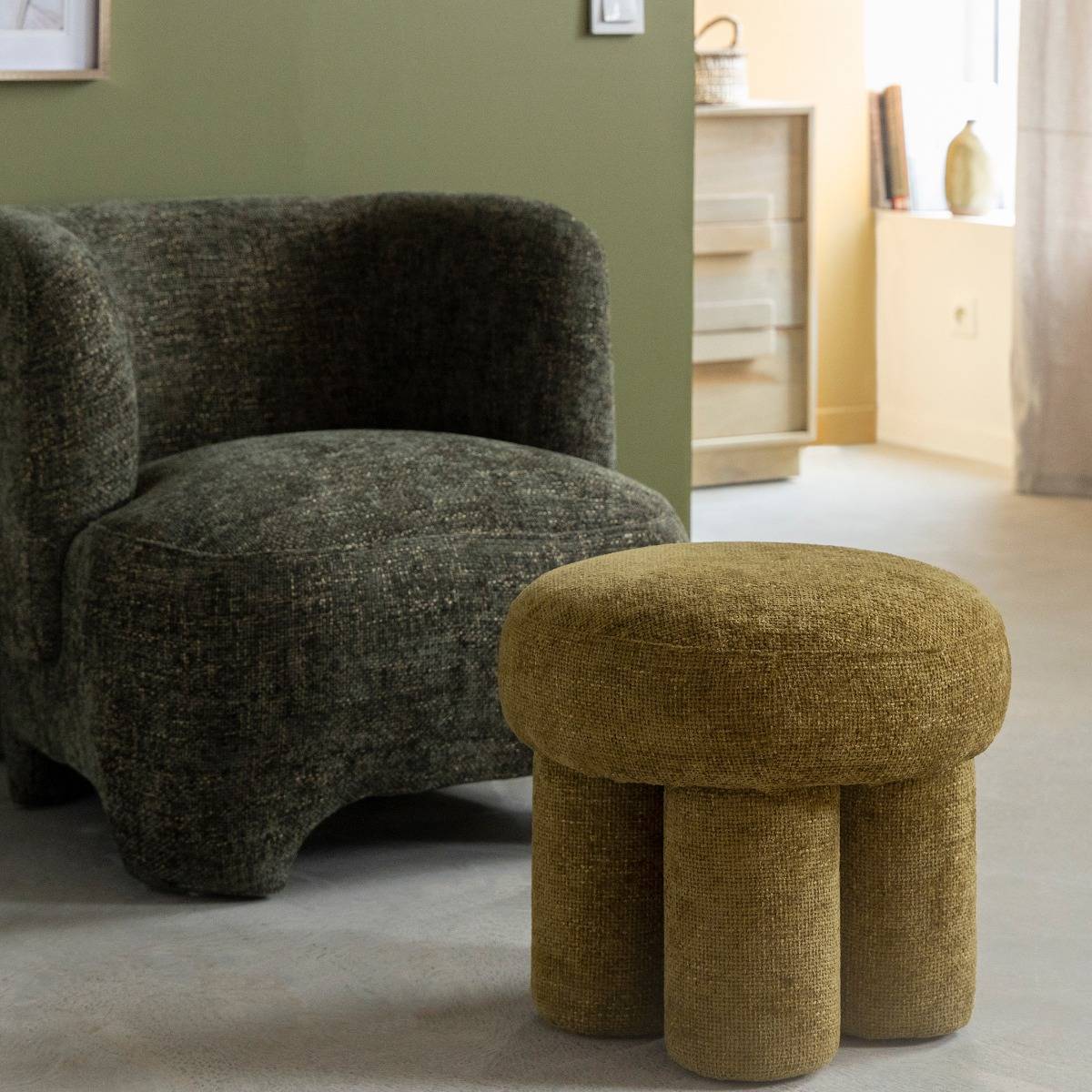 Petit tabouret en tissu kaki Toby