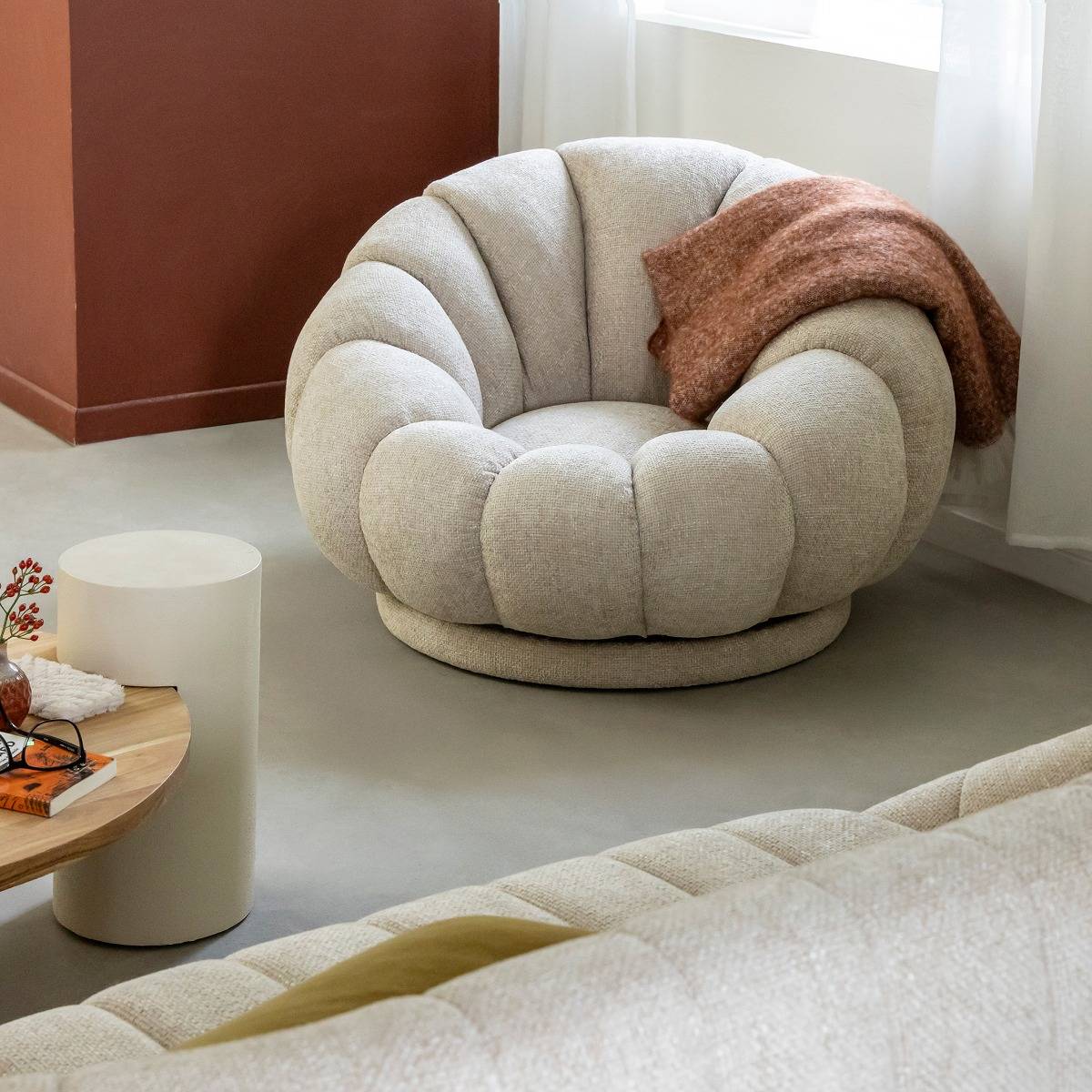 Fauteuil nuage en tissu écru Héléna
