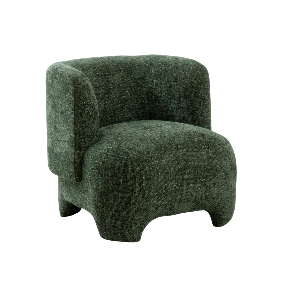 Fauteuil arrondi en tissu vert foncé Théa