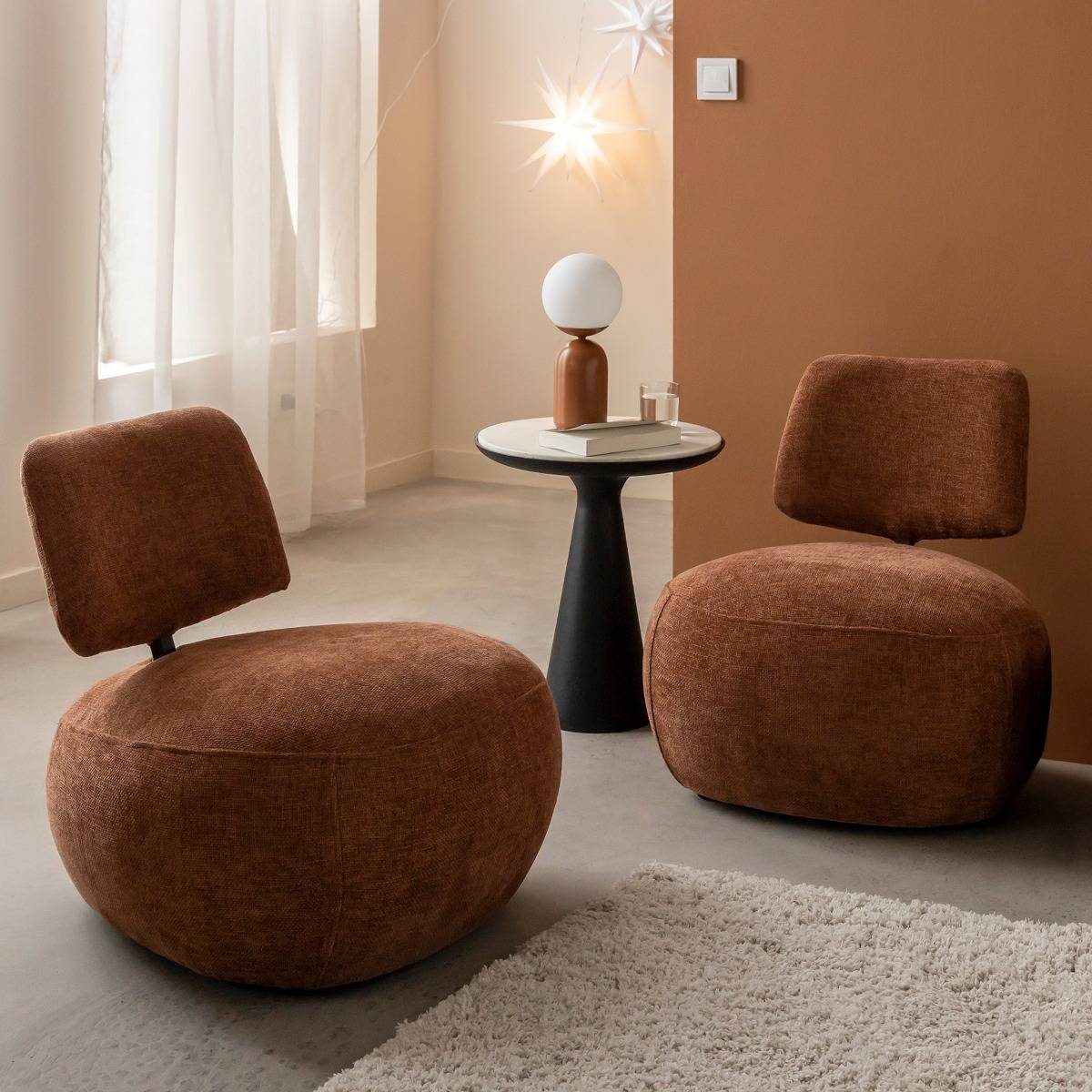 Fauteuil en tissu avec dossier terracotta Teresia
