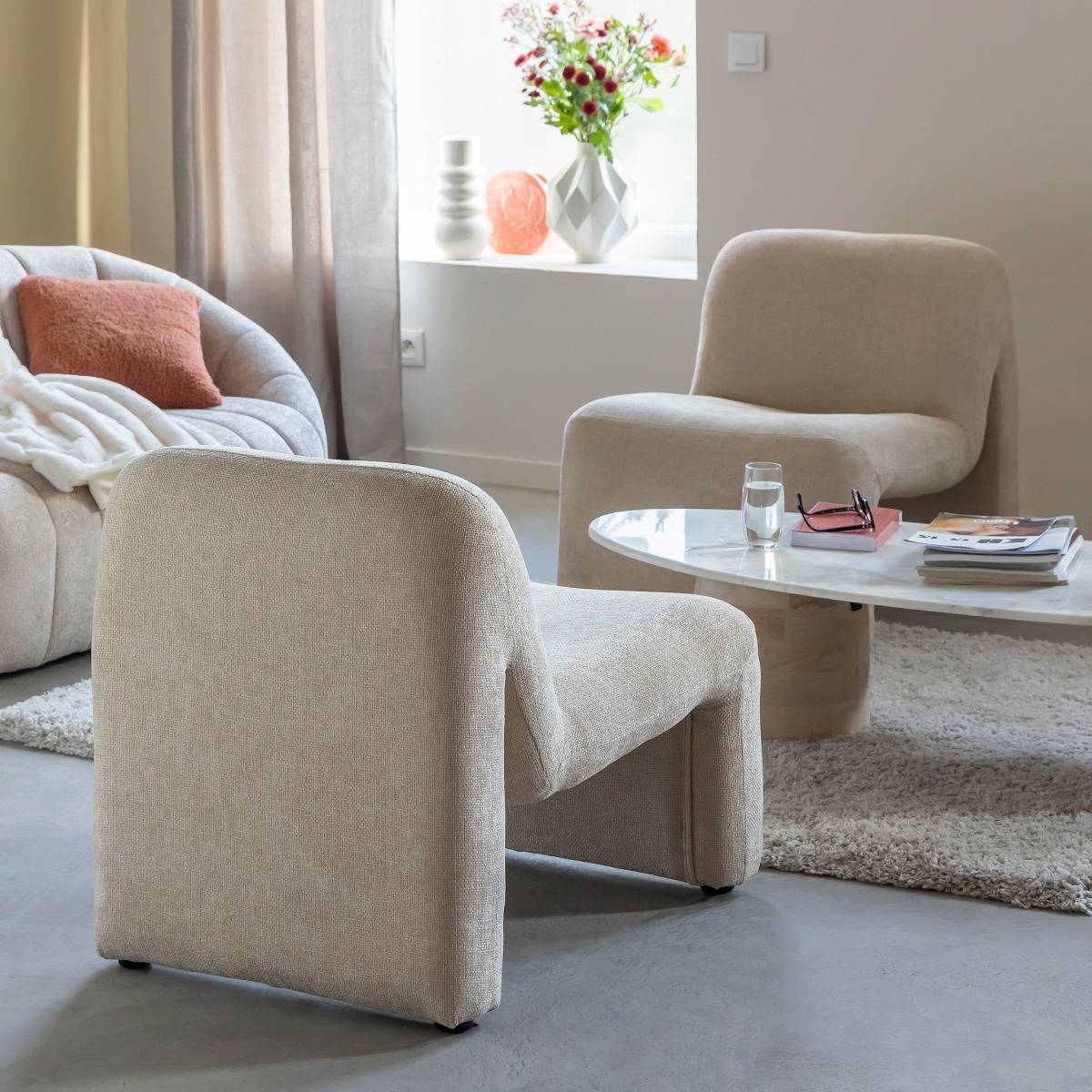 Fauteuil en tissu écru Ludovic