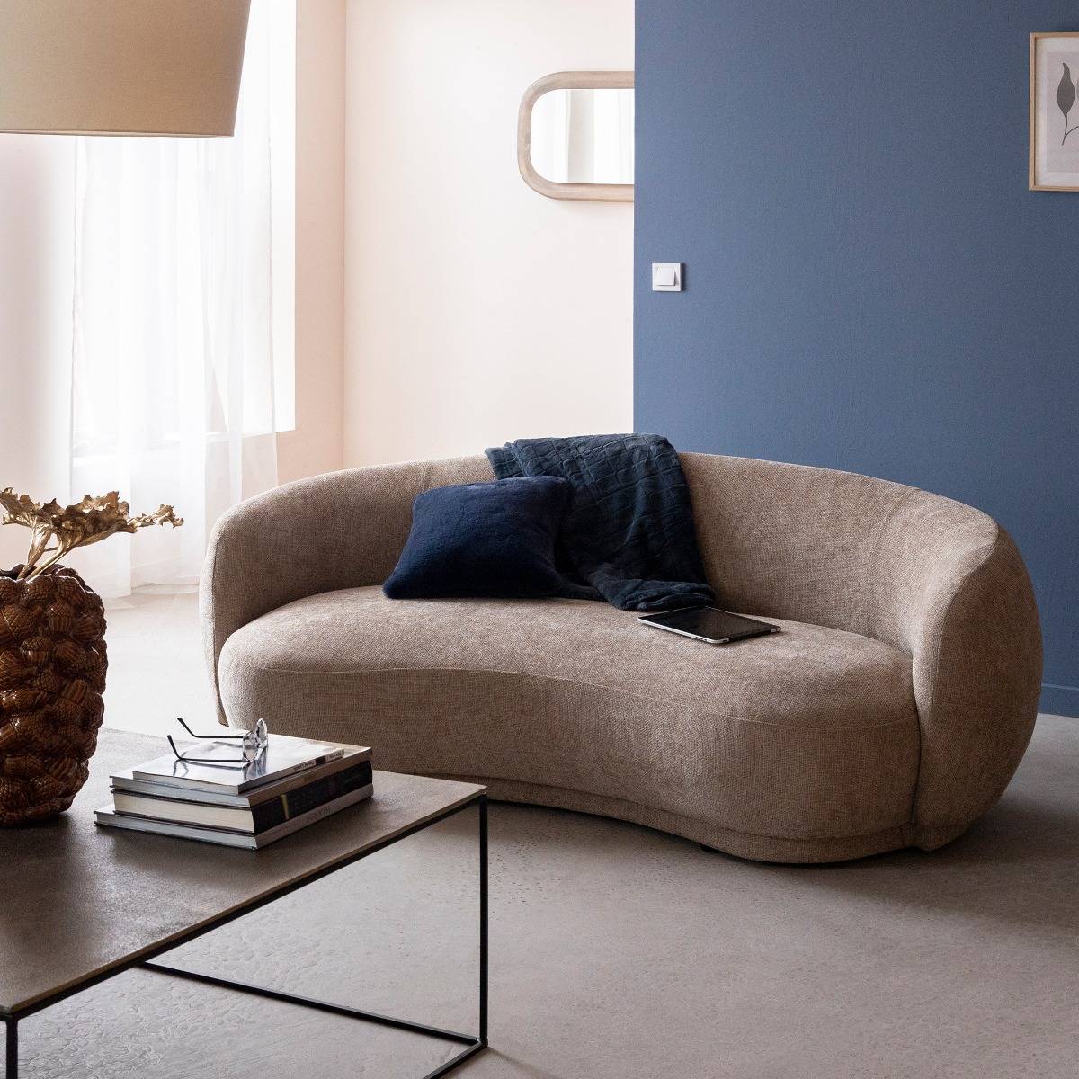 Canapé en tissu taupe chiné 3 places Maddy