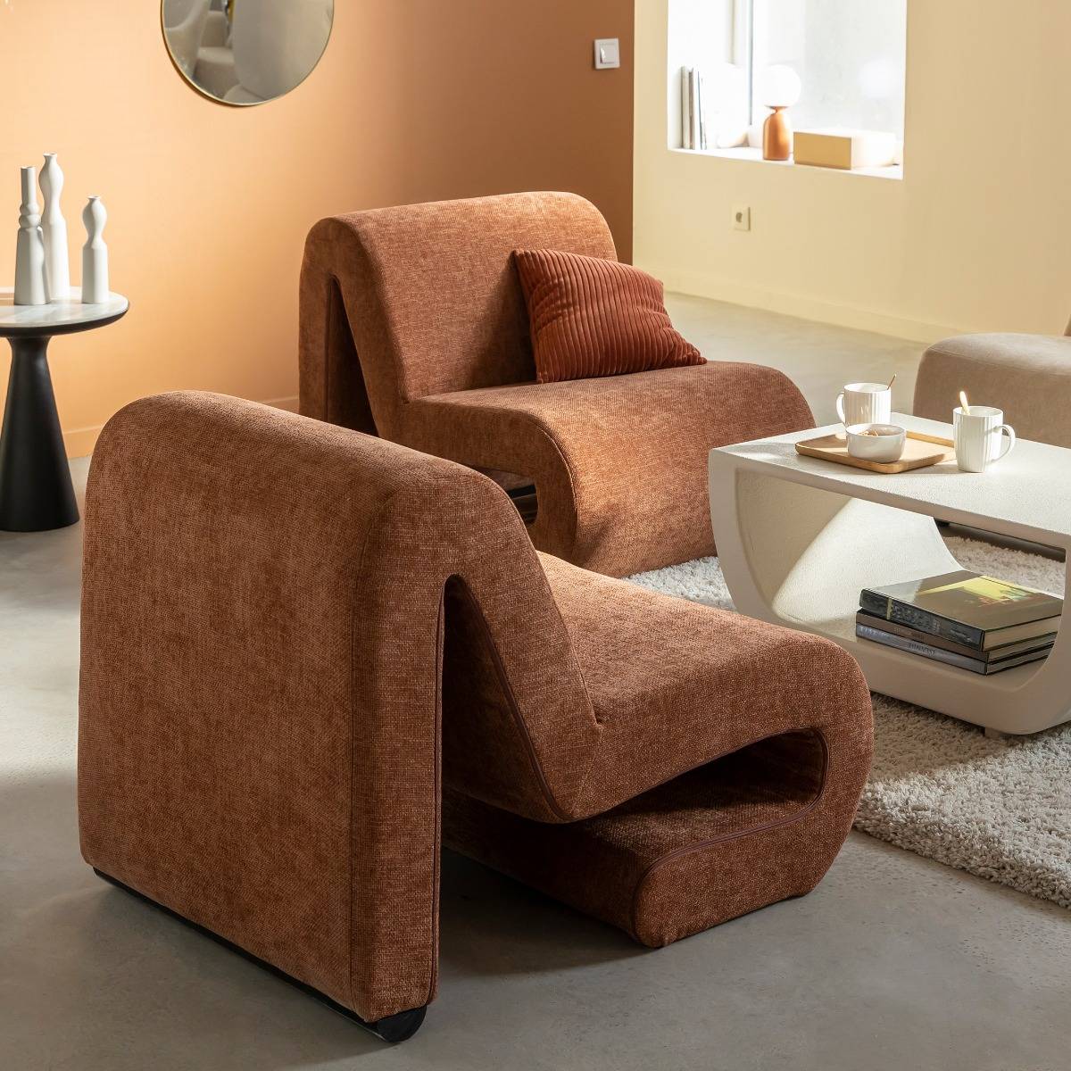 Fauteuil en tissu terracotta Ysera