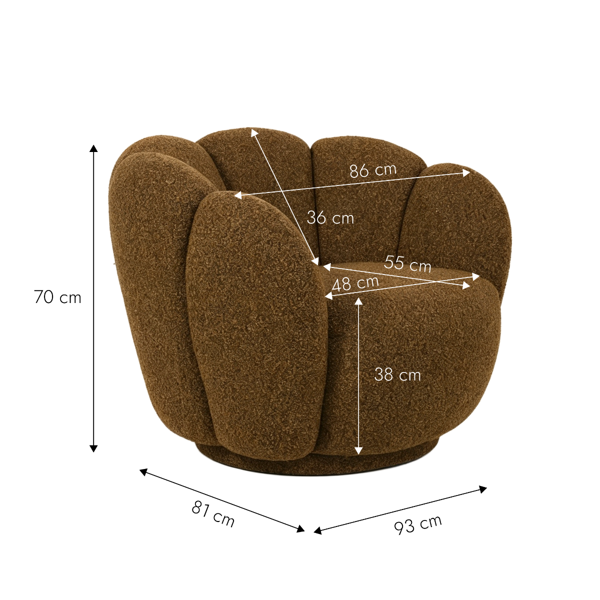 Fauteuil en tissu bouclette marron Margot