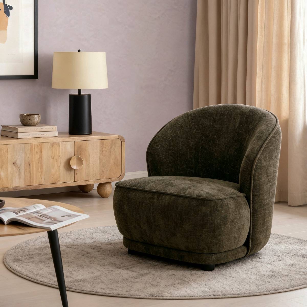 Fauteuil en tissu marron chocolat Travis