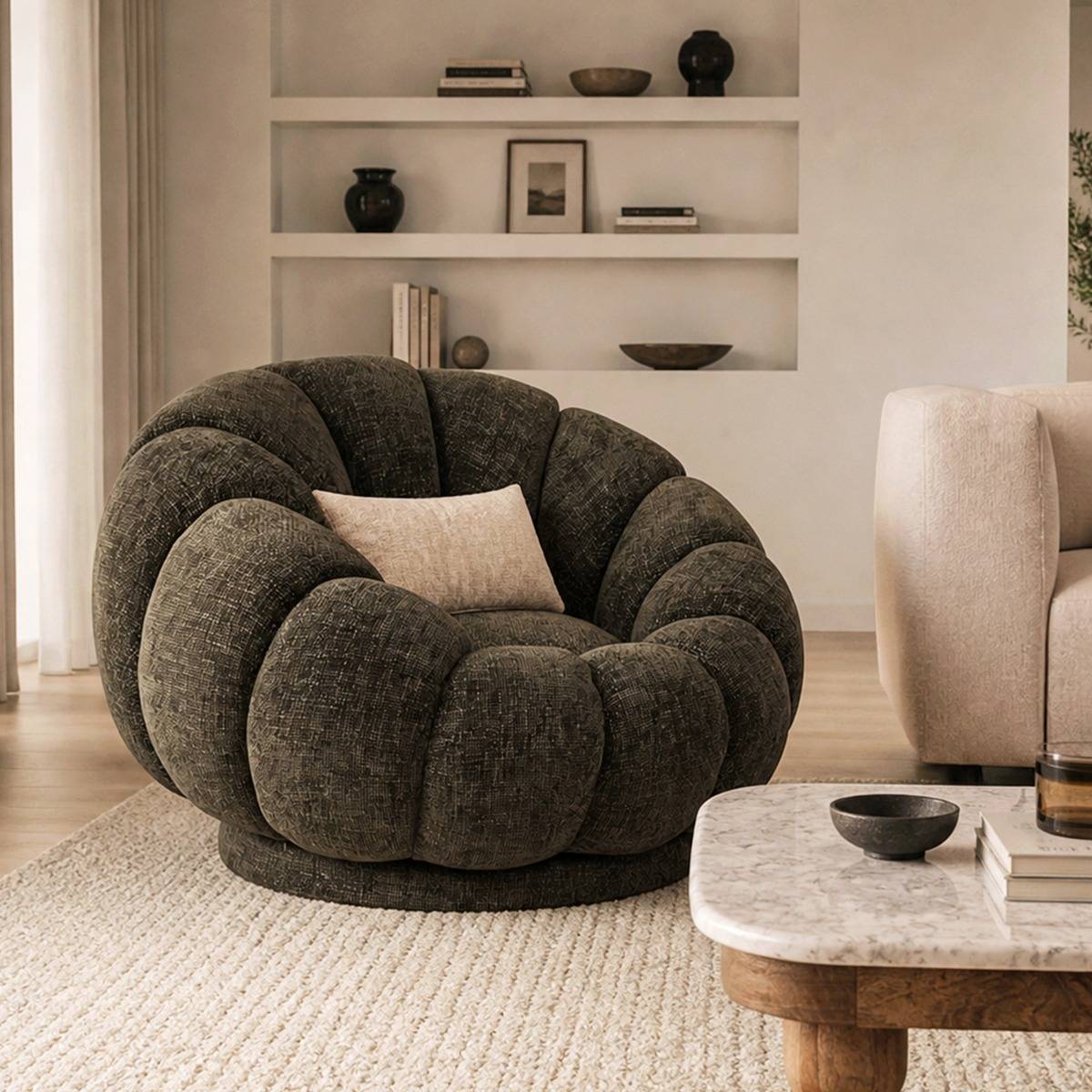 Fauteuil nuage en tissu marron chocolat Héléna