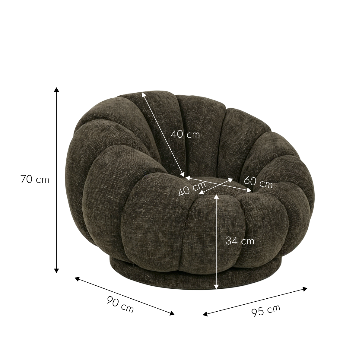 Fauteuil nuage en tissu marron chocolat Héléna