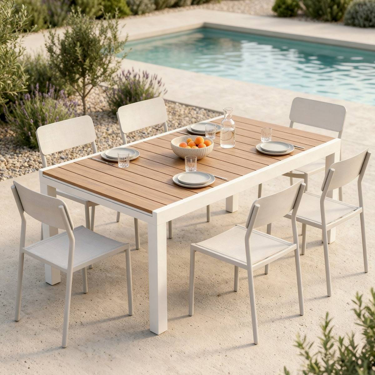 Table de jardin blanche en aluminium Ayden