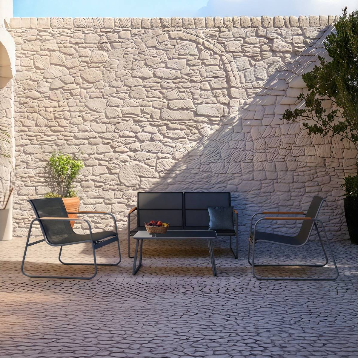 Petit salon de jardin gris Zohra