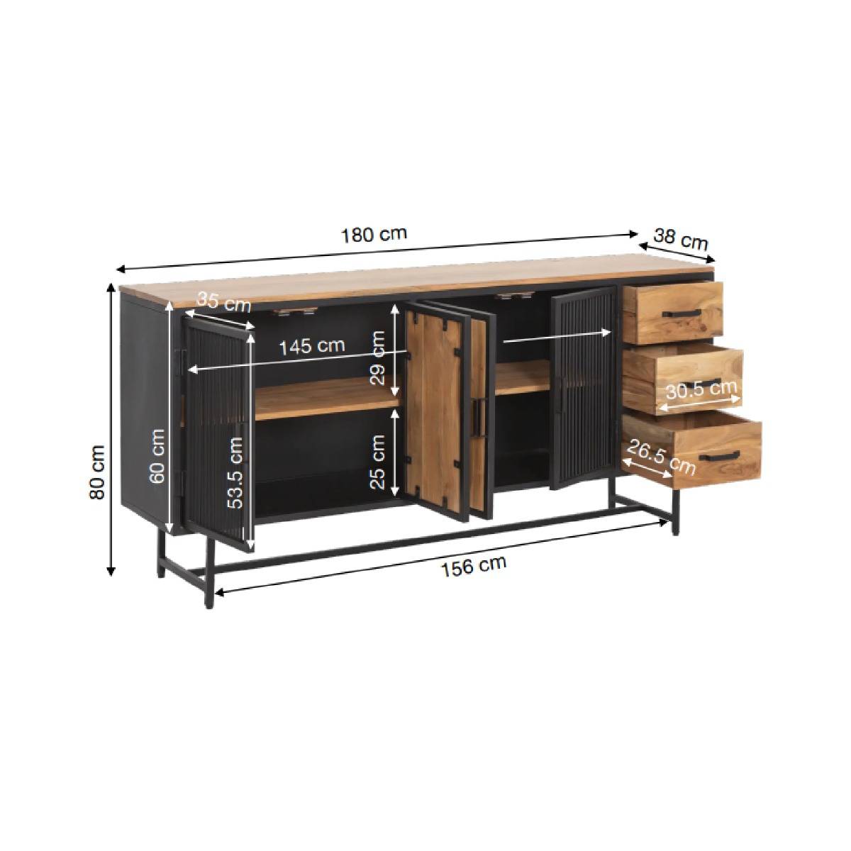 Buffet en bois d'acacia et métal Mattia