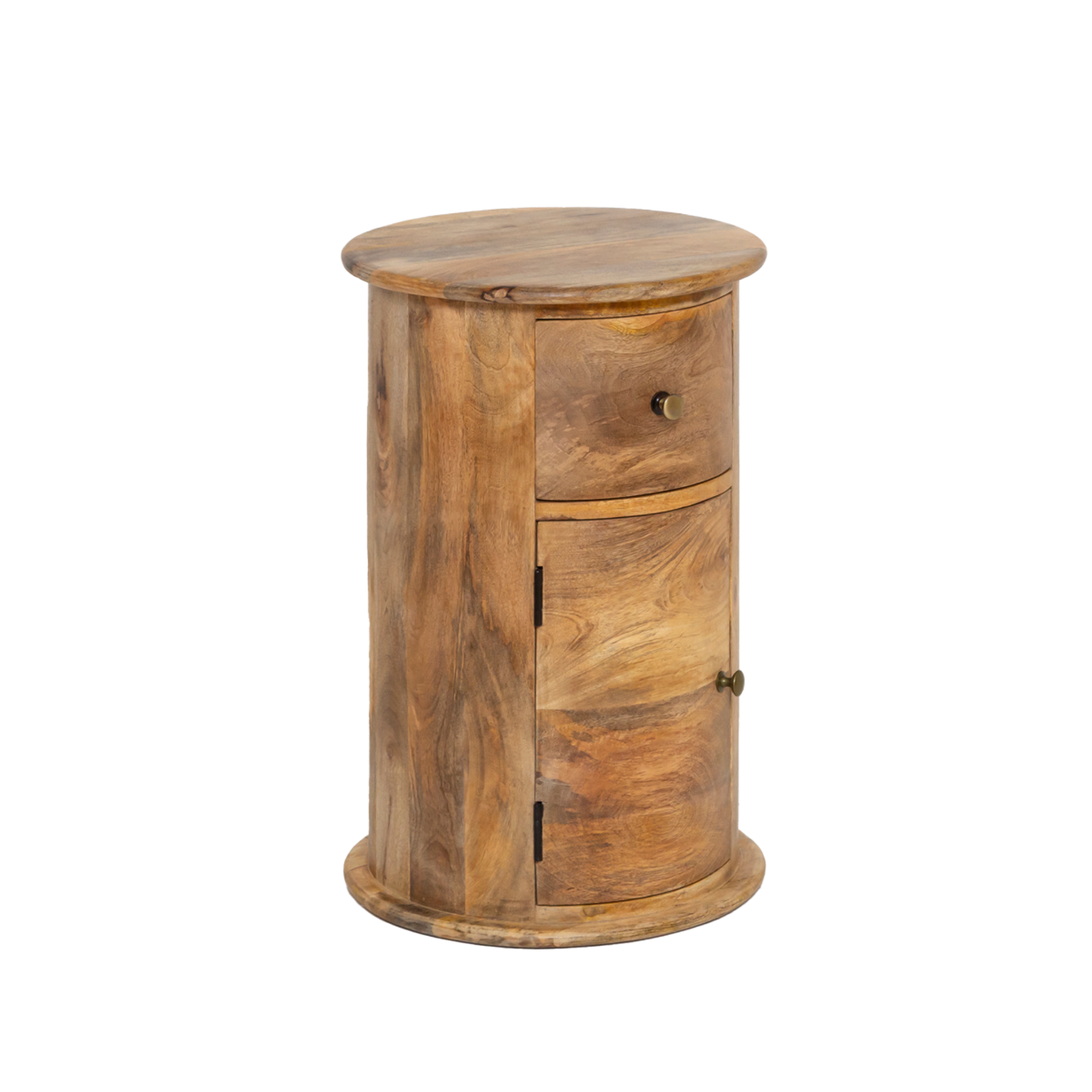 Table de chevet ronde en bois de manguier avec porte Maëva 