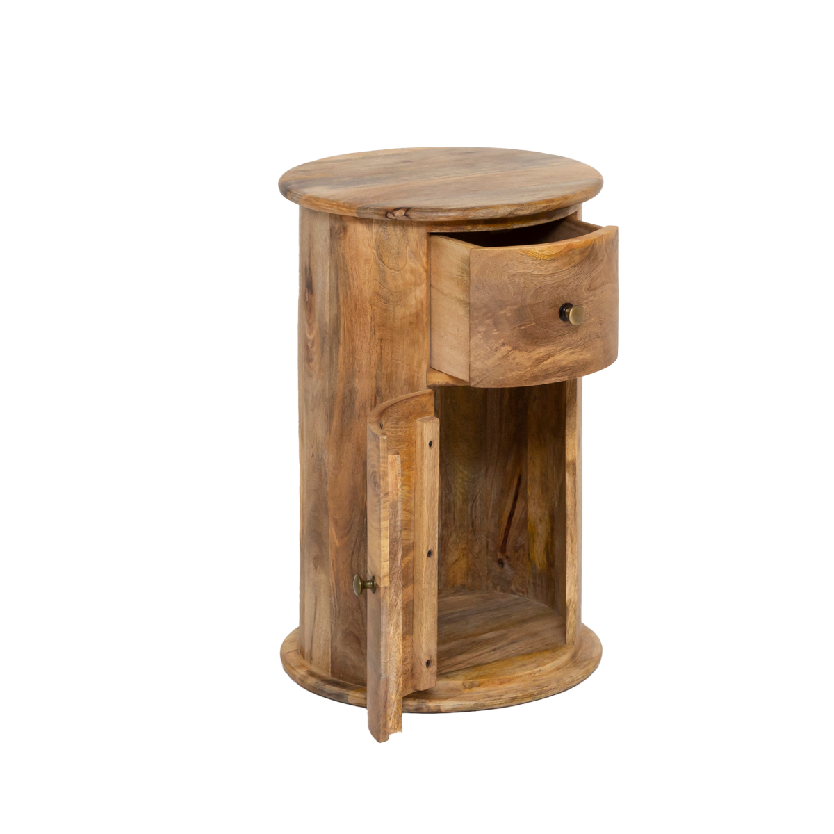 Table de chevet ronde en bois de manguier avec porte Maëva 