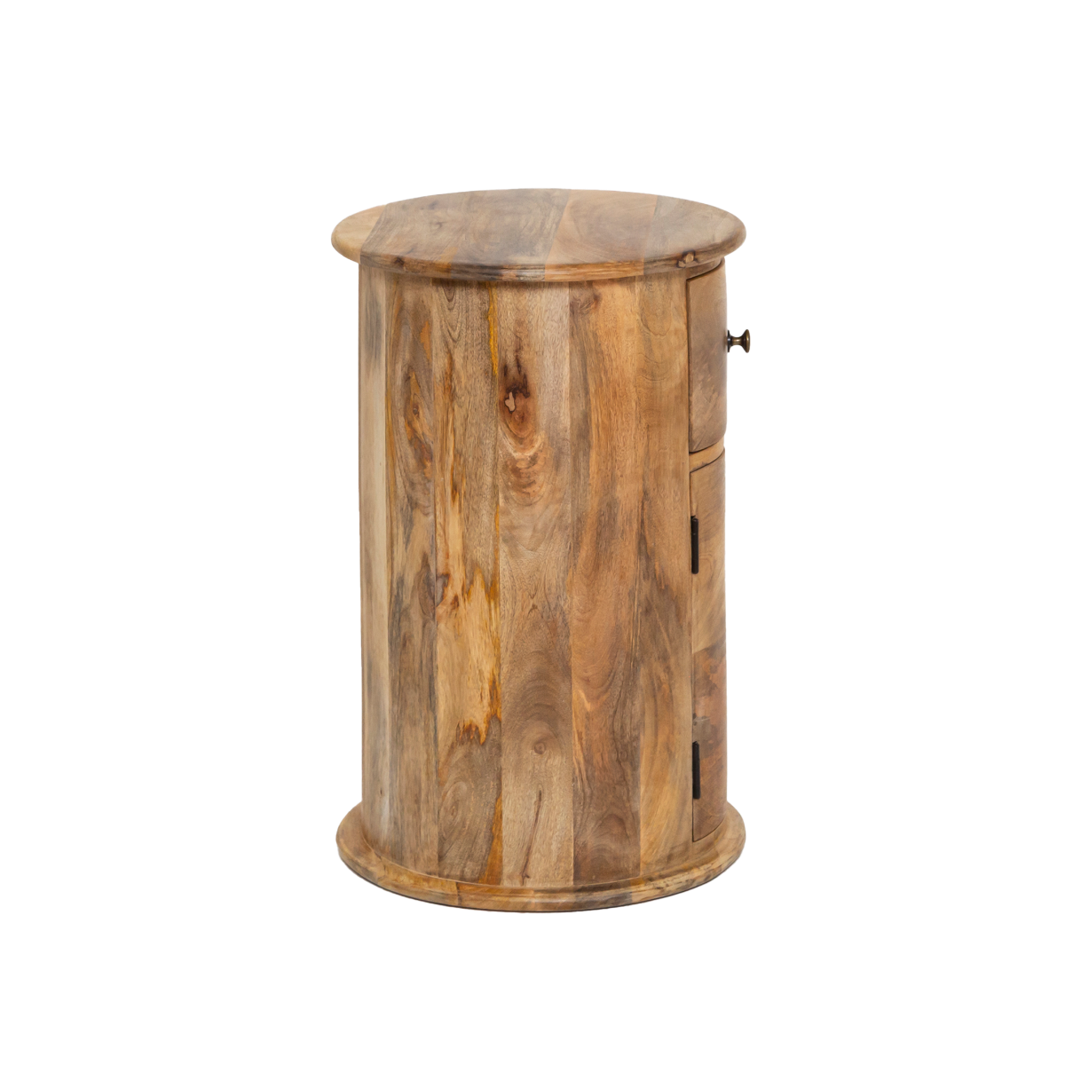 Table de chevet ronde en bois de manguier avec porte Maëva