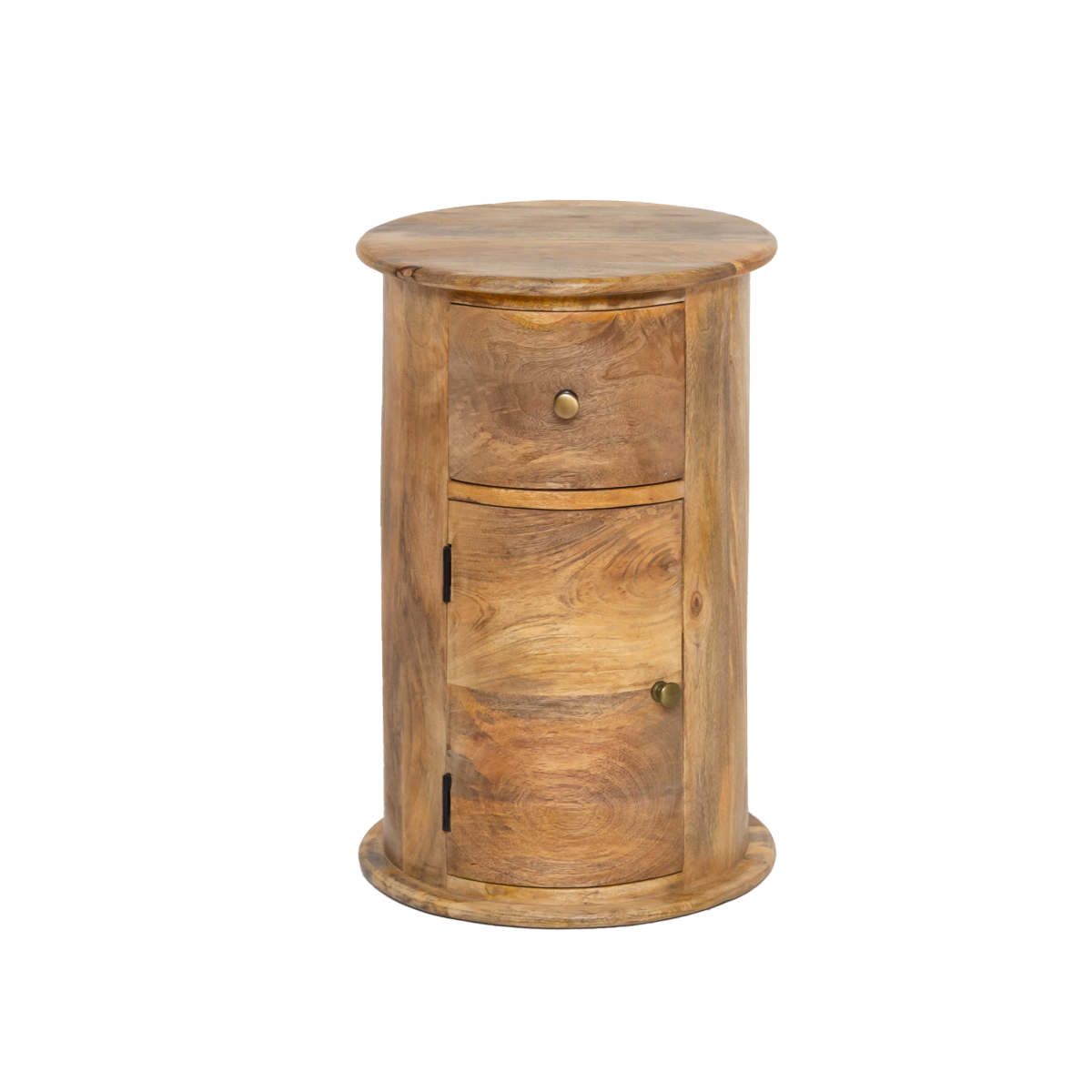 Table de chevet ronde en bois de manguier avec porte Maëva