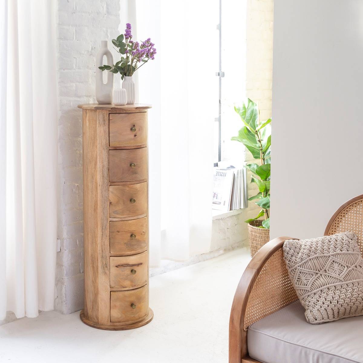 Chiffonnier rond en bois de manguier Maëva
