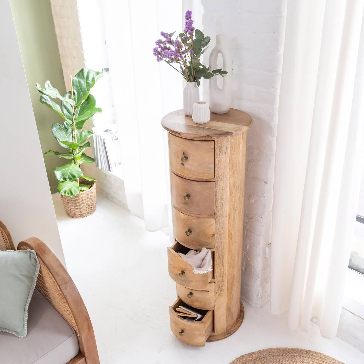 Chiffonnier rond en bois de manguier Maëva