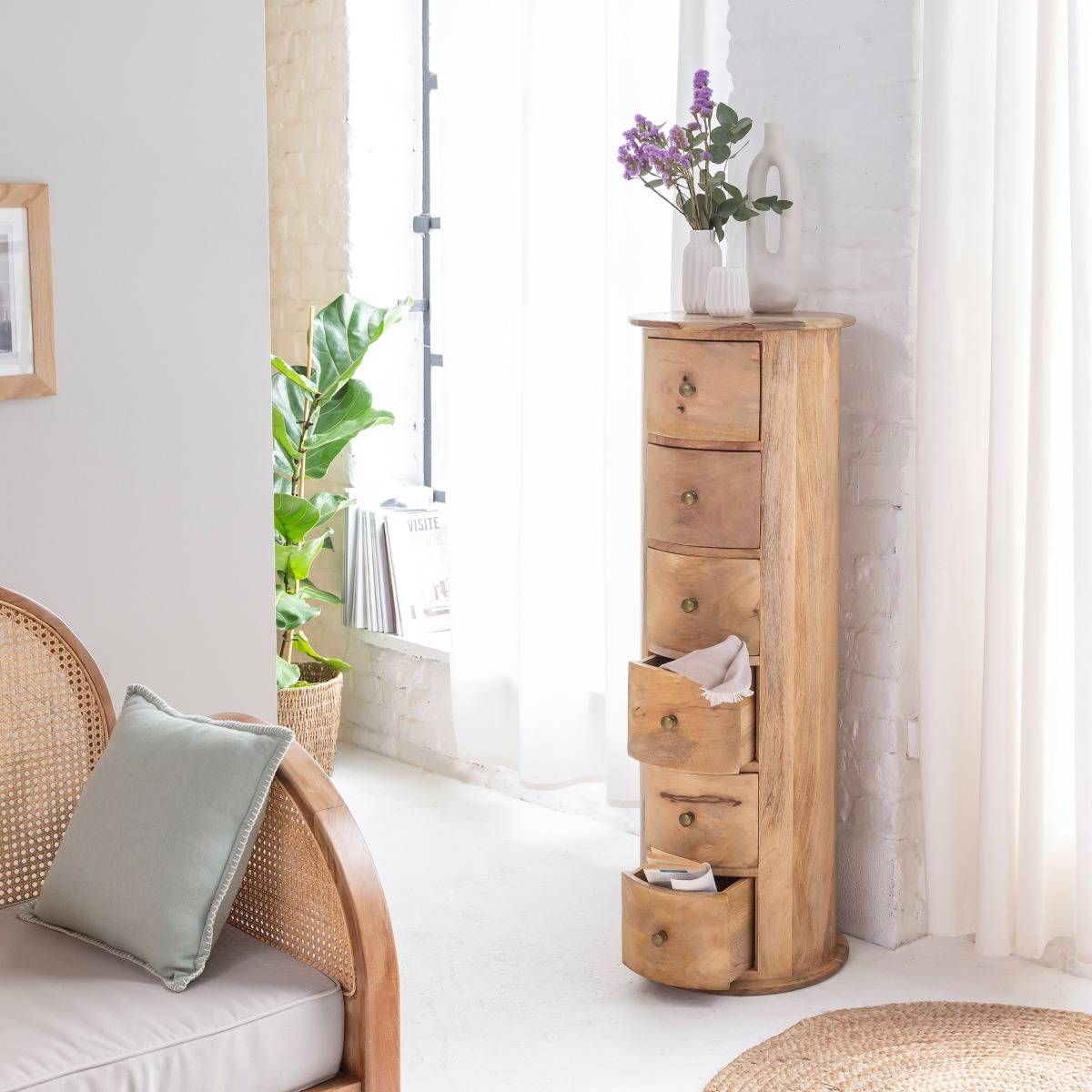 Chiffonnier rond en bois de manguier Maëva