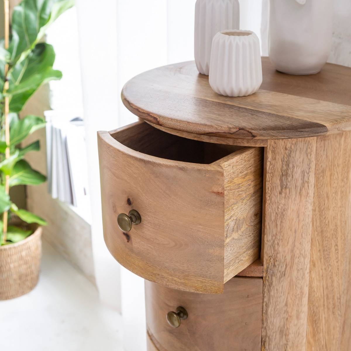 Chiffonnier rond en bois de manguier Maëva