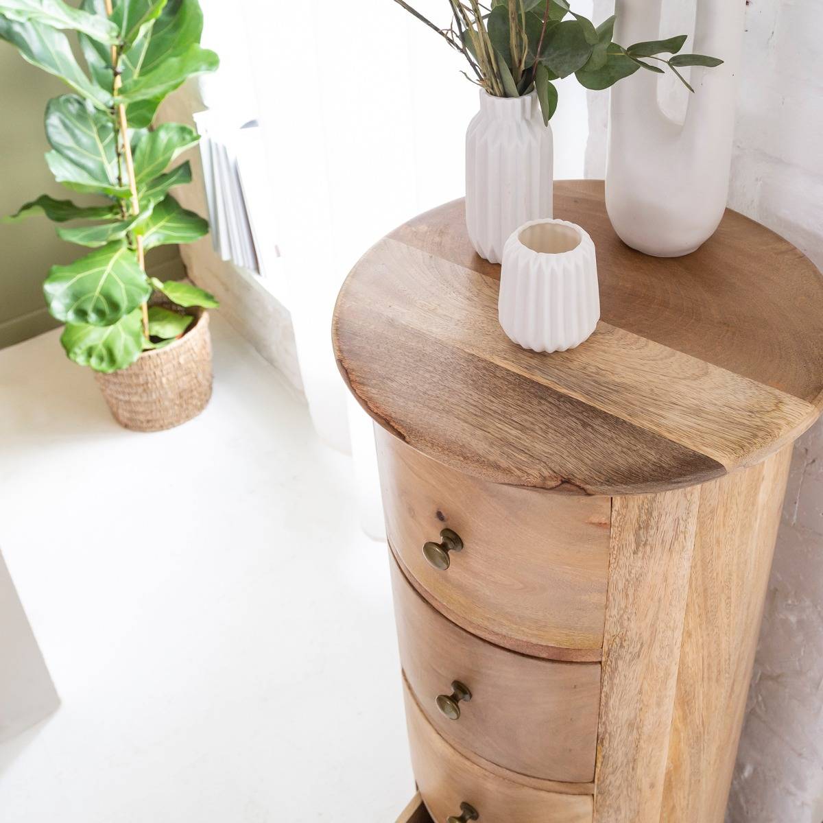Chiffonnier rond en bois de manguier Maëva