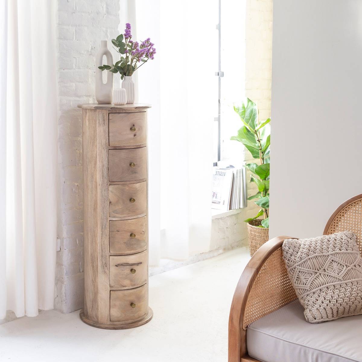 Chiffonnier rond en bois de manguier Maëva