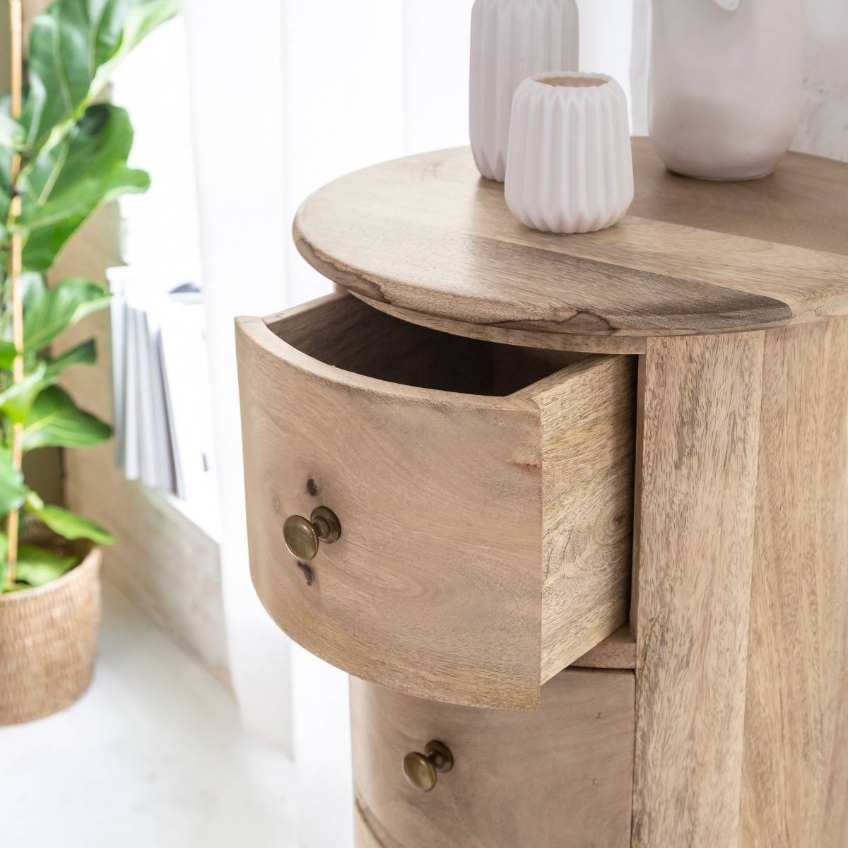 Chiffonnier rond en bois de manguier Maëva