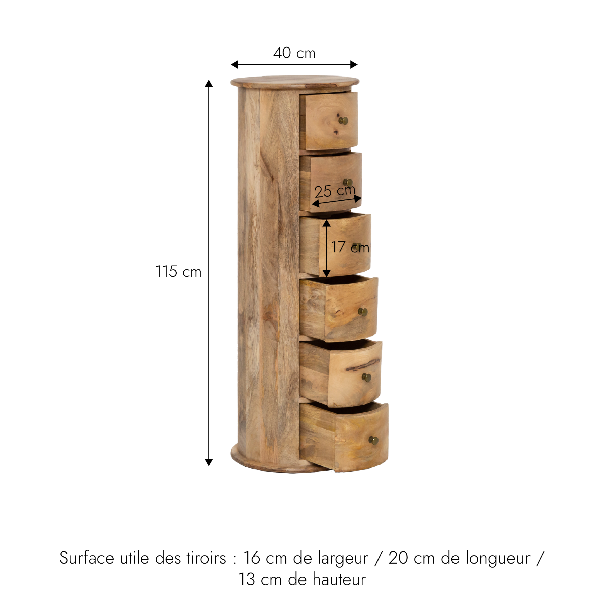 Chiffonnier rond en bois de manguier Maëva