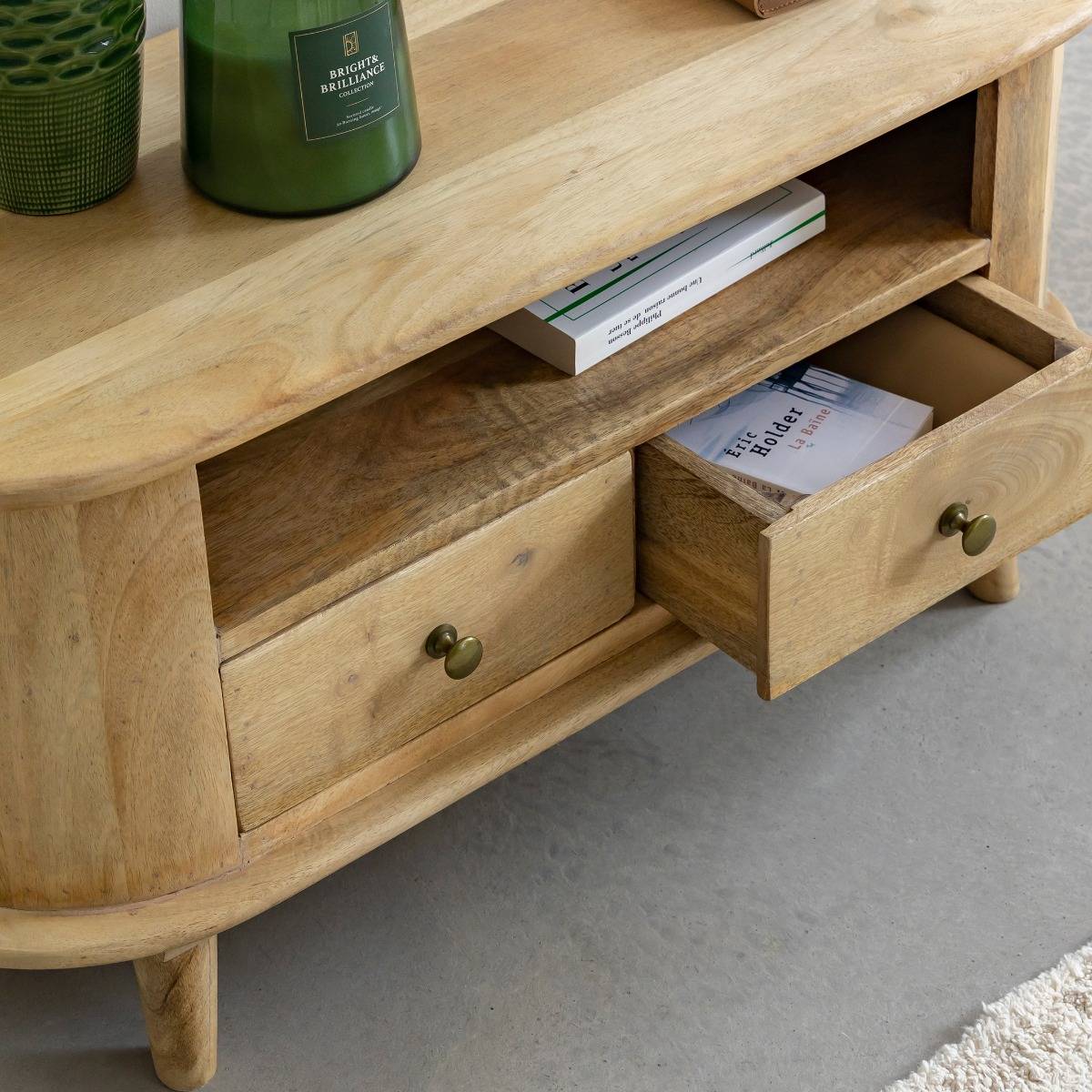 Petit meuble TV arrondi en bois de manguier Maëva
