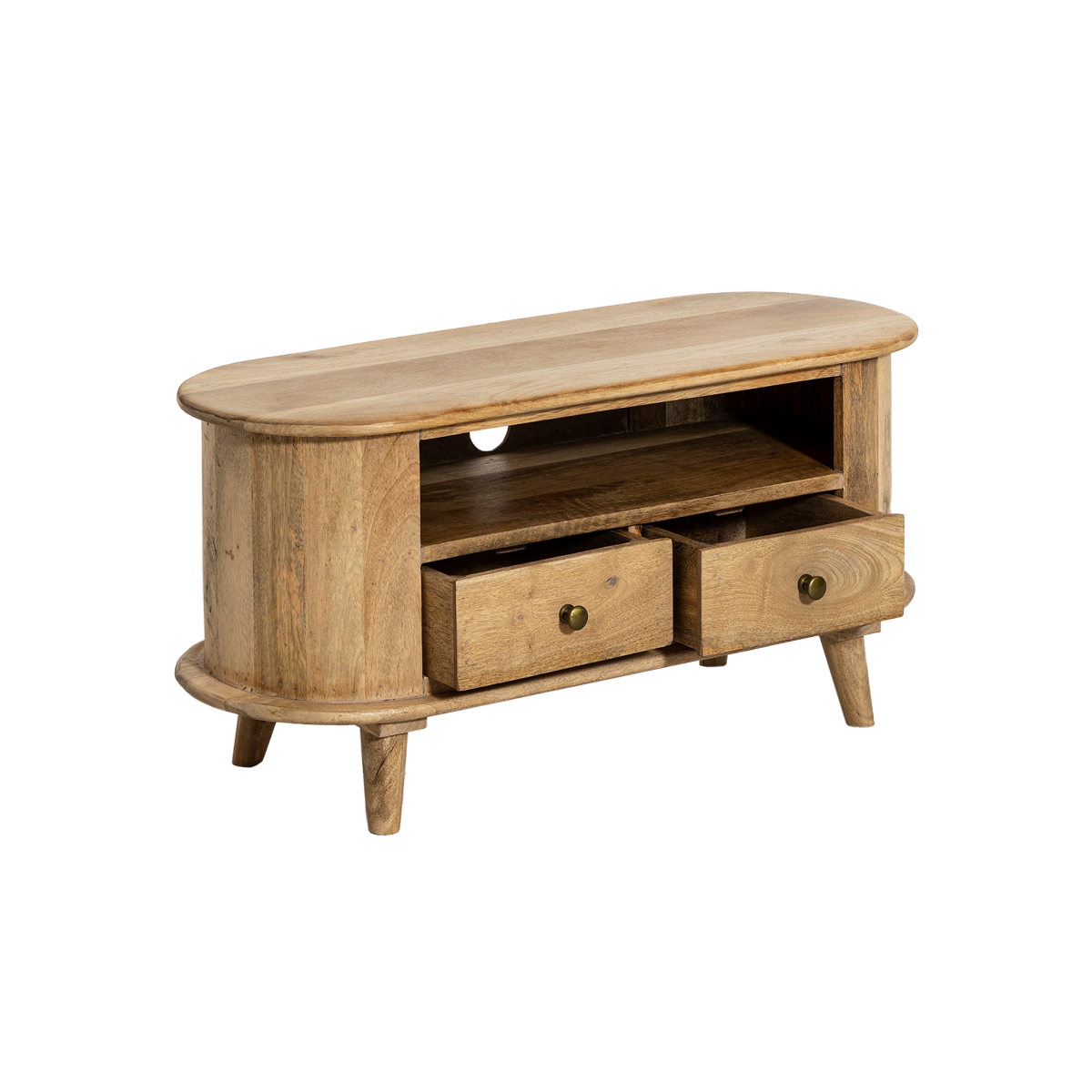 Petit meuble TV arrondi en bois de manguier Maëva